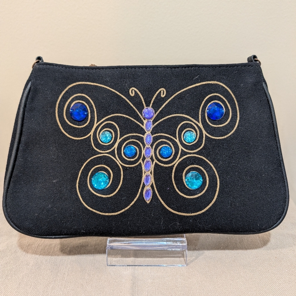Lulu Guiness Black Clutch with Butterfly Design